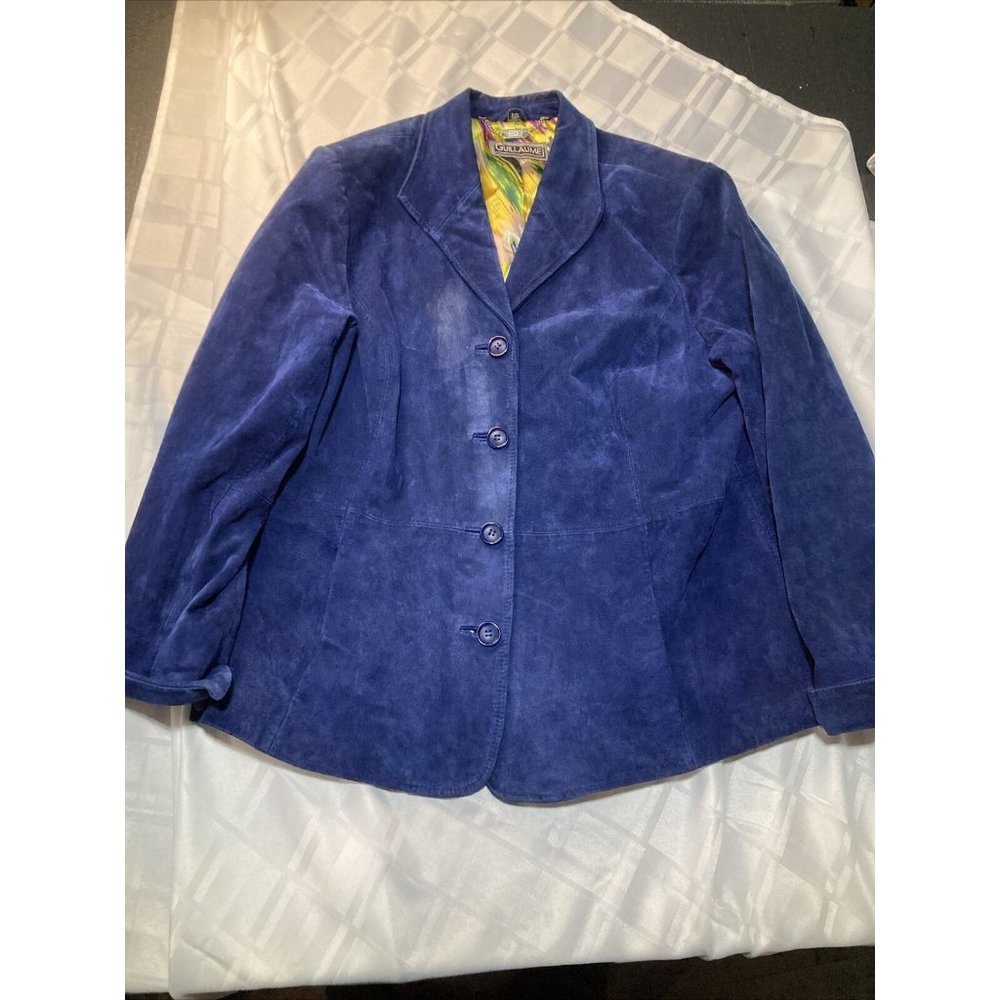 Guillaume Genuine Leather Blazer Jacket Womens Size 1X Blue With Elegant Lining